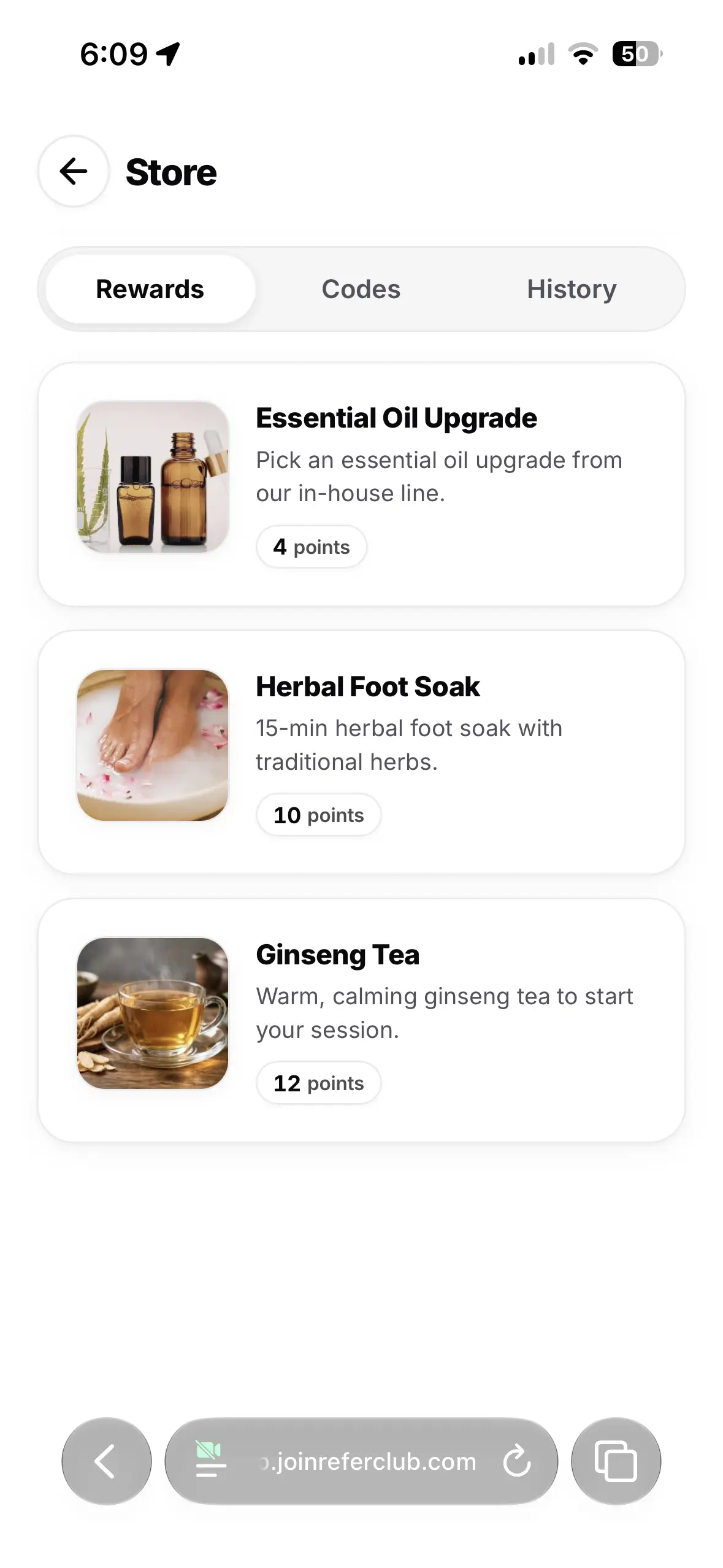Store rewards catalog screen on iPhone 15 Pro